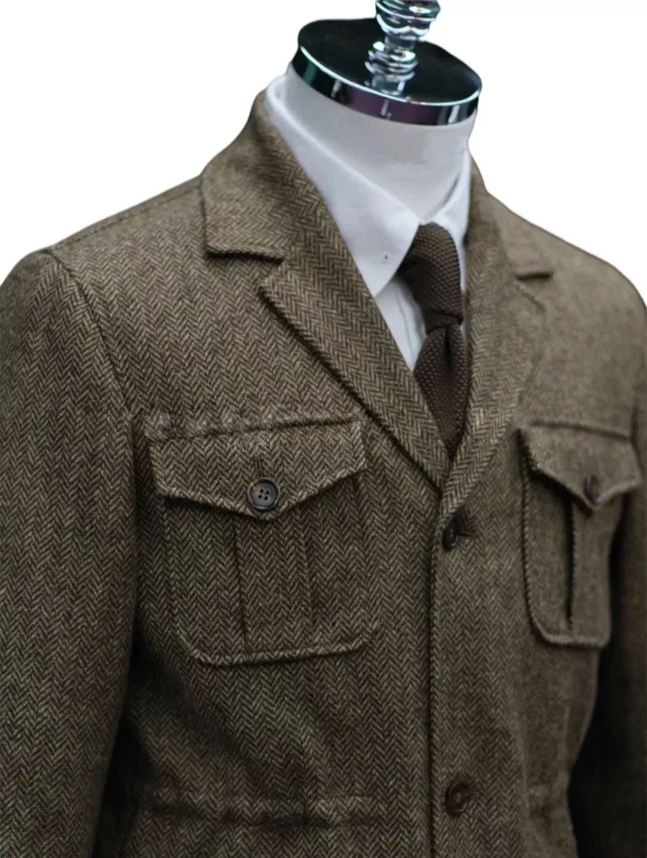 Winter Tweed Herringbone Men Suits/Classic Only Jacket With Four Envelope Pocket Male Clothing Unique Design Casual Coat