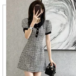 Women 2023 Summer New French Vintage Style Slim Fit Short Sleeve Dress Korean Girls Sexy Club Vestidos