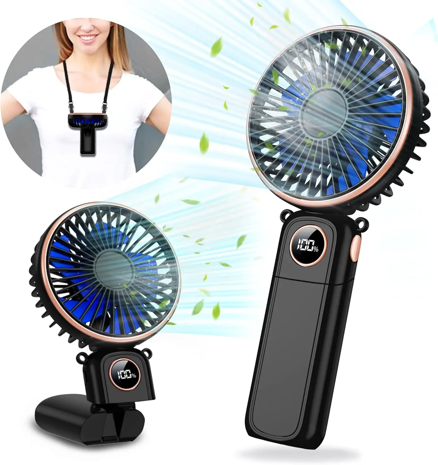 

5200mAh Portable Handheld Fan, 22Hrs Runtime, 6 Speeds, LED Display, Foldable, USB Rechargeable, Travel Essential