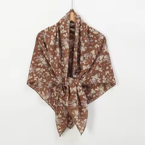 115*115cm Floral Printed Square Scarf Chiffon Headband Scarf For Muslim Woman Hijabs Shawls Lady Casual Wraps Islamic Headband