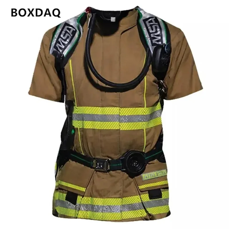 3D Printed Firefighting T-Shirt For Men\'s  Casual Streetwear Summer Fashion O-Neck Tee Short Sleeve Boys Clothes Oversized Tops