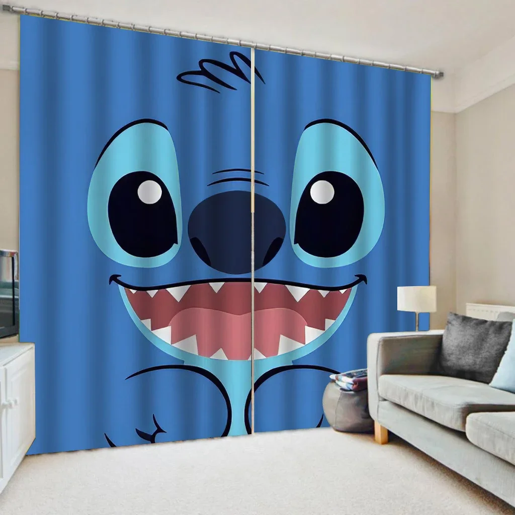 Summer Lilo and Stitch Rings Top Black Blackout Curtains Darkening Window Drapes for Bedroom Cute Animal Boys Girls Room Decor