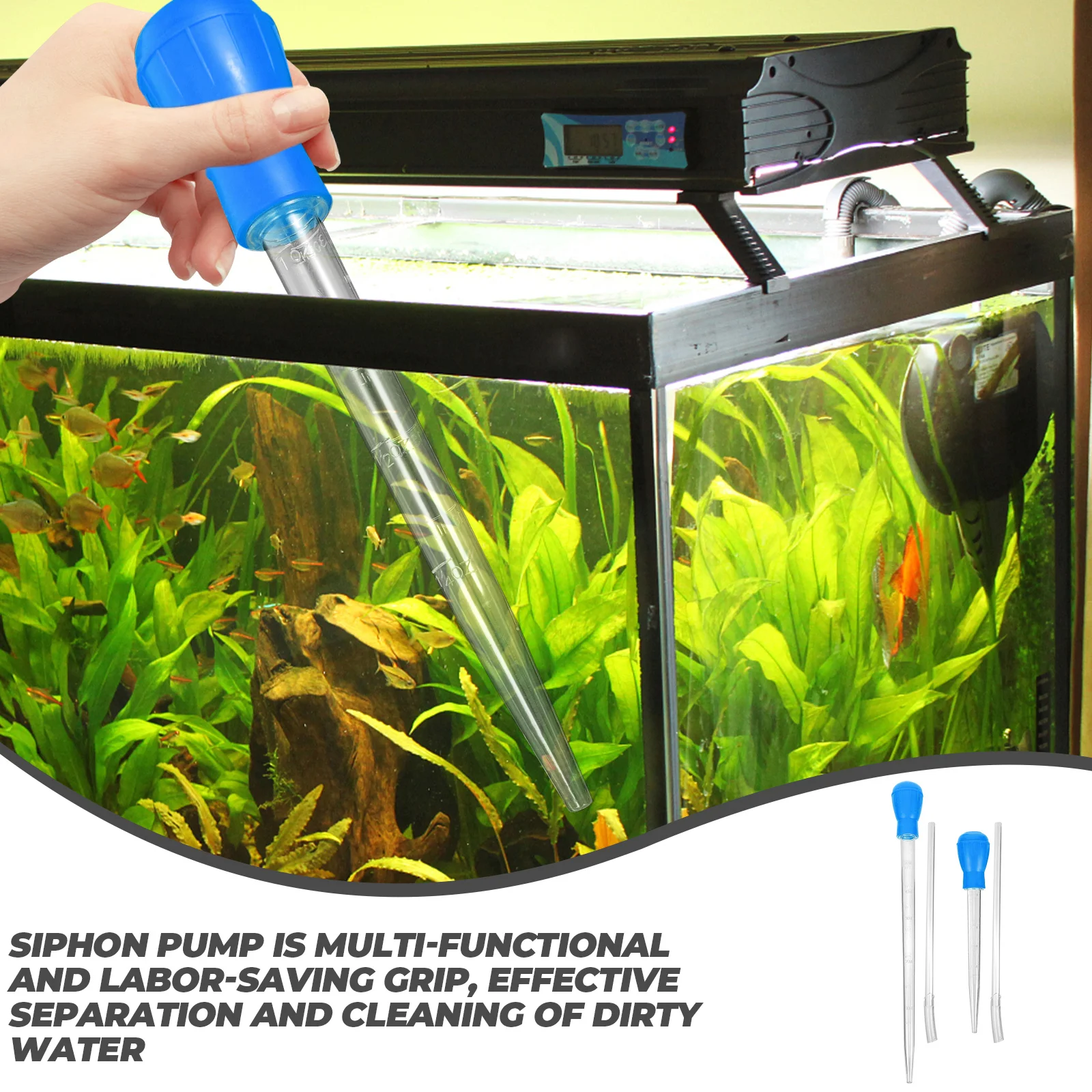 

2 pcs Fish Tank Siphon Pump Silica Gel Hand Aquarium Water Replacement Tool Blue Coral Gravel Cleaner Vacuum Hose
