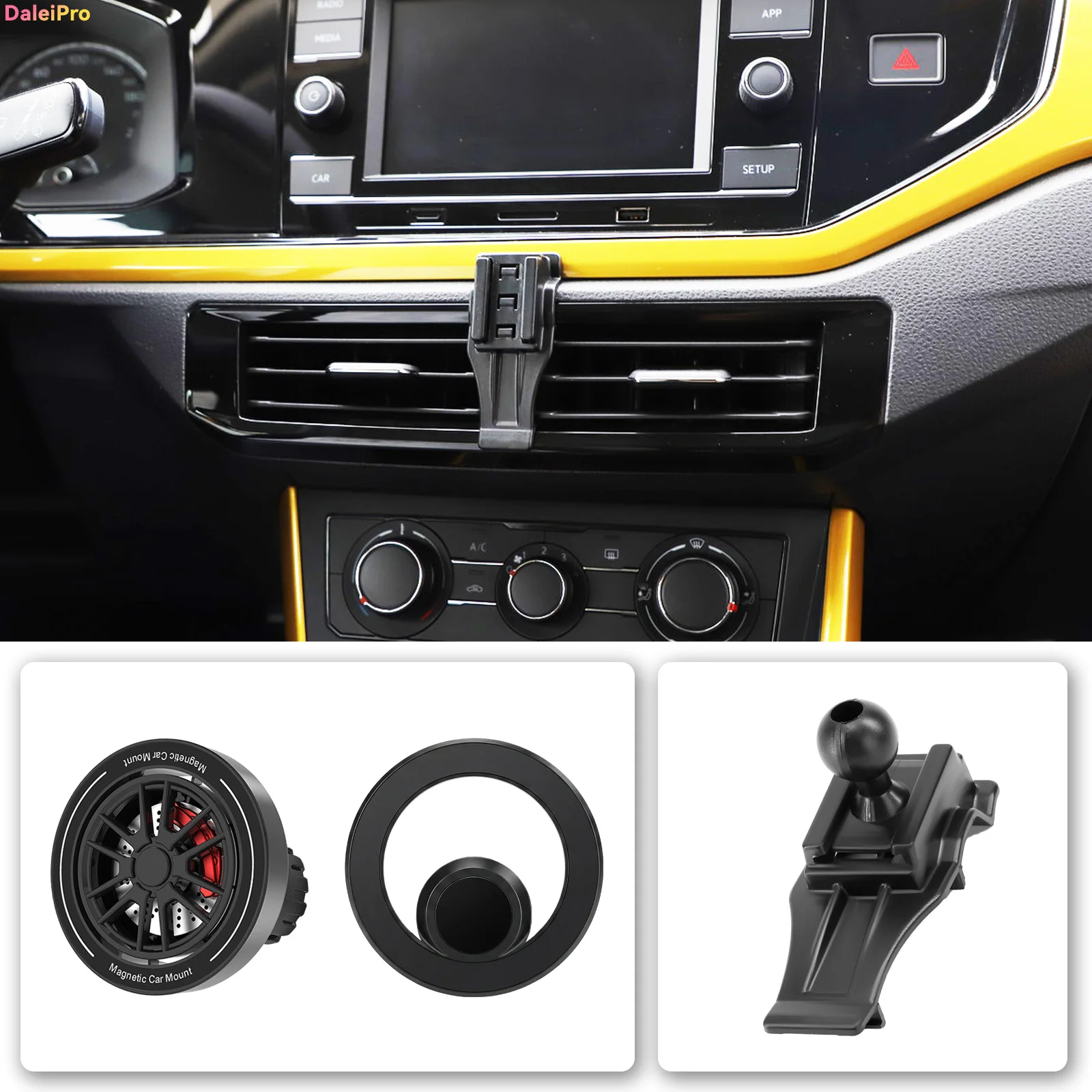 Custom Fit for Volkswagen VW Polo MK6 2018-2024 Magnetic Phone Mount Airflow Cooling Phone Holder 360° Swivel Phone Holder Base
