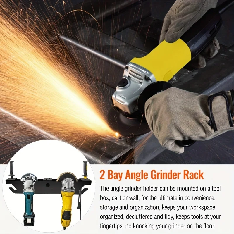 Angle Grinder Holder 2 Bay Angle Grinder Rack/Stand Storage Rack Cord Hanger Wall mount Bracket for Cutters Polishers Workspace view 6