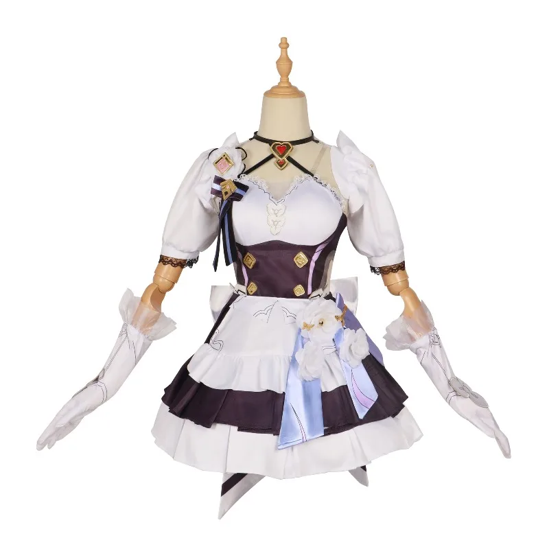 Anime Elysia Cosplay Costume Maid Dress with Accessories Wig Shoes Set Girls Women Uniforms Halloween Party Role Playing Outfits