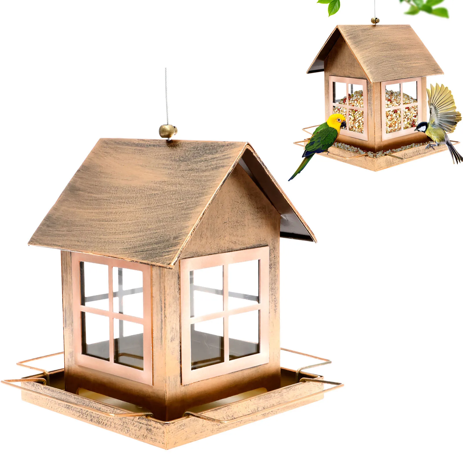 

Bird Feeders for Outdoor Hanging Metal House Shaped Wild Bird Feeder Large Capacity Food Dispenser for Garden Yard
