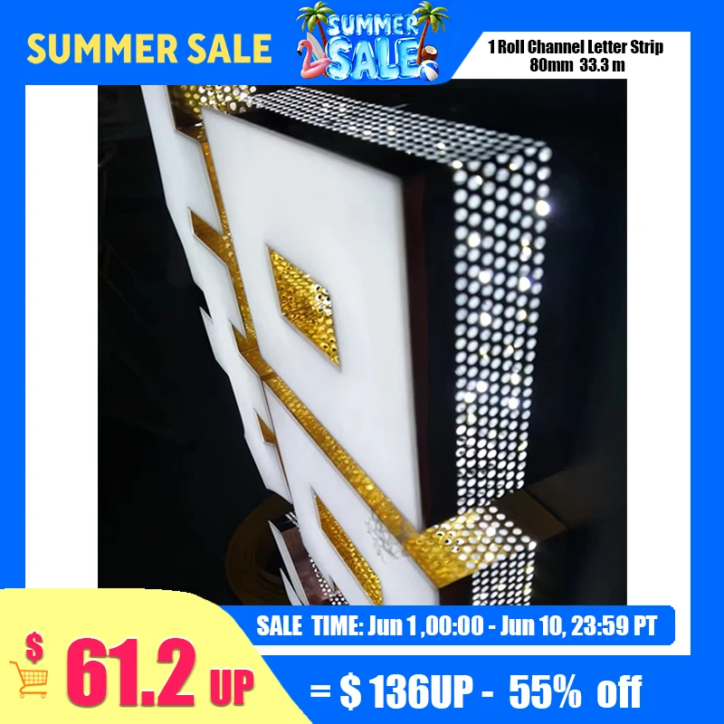 

1 roll Side-Light Aluminum Plate Perforated Channel Letter Strip with Holes Handmade Illuminated Sign-Making Material 80mm