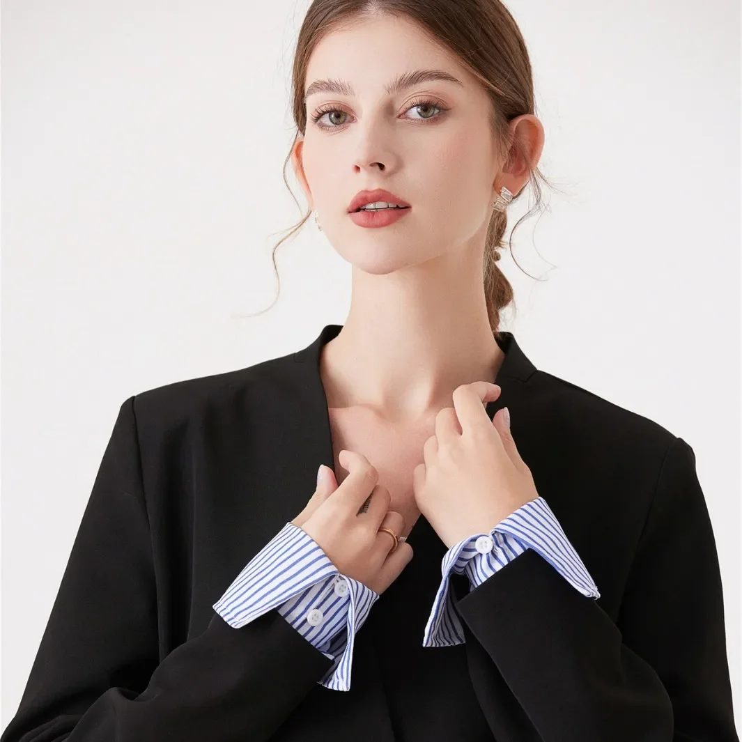 유니섹스 남녀 공용 스트라이프 탈부착 셔츠 가짜 커프스 슬리브 편안한 장식용 가짜 손목 슬리브 가짜 손목 커프스