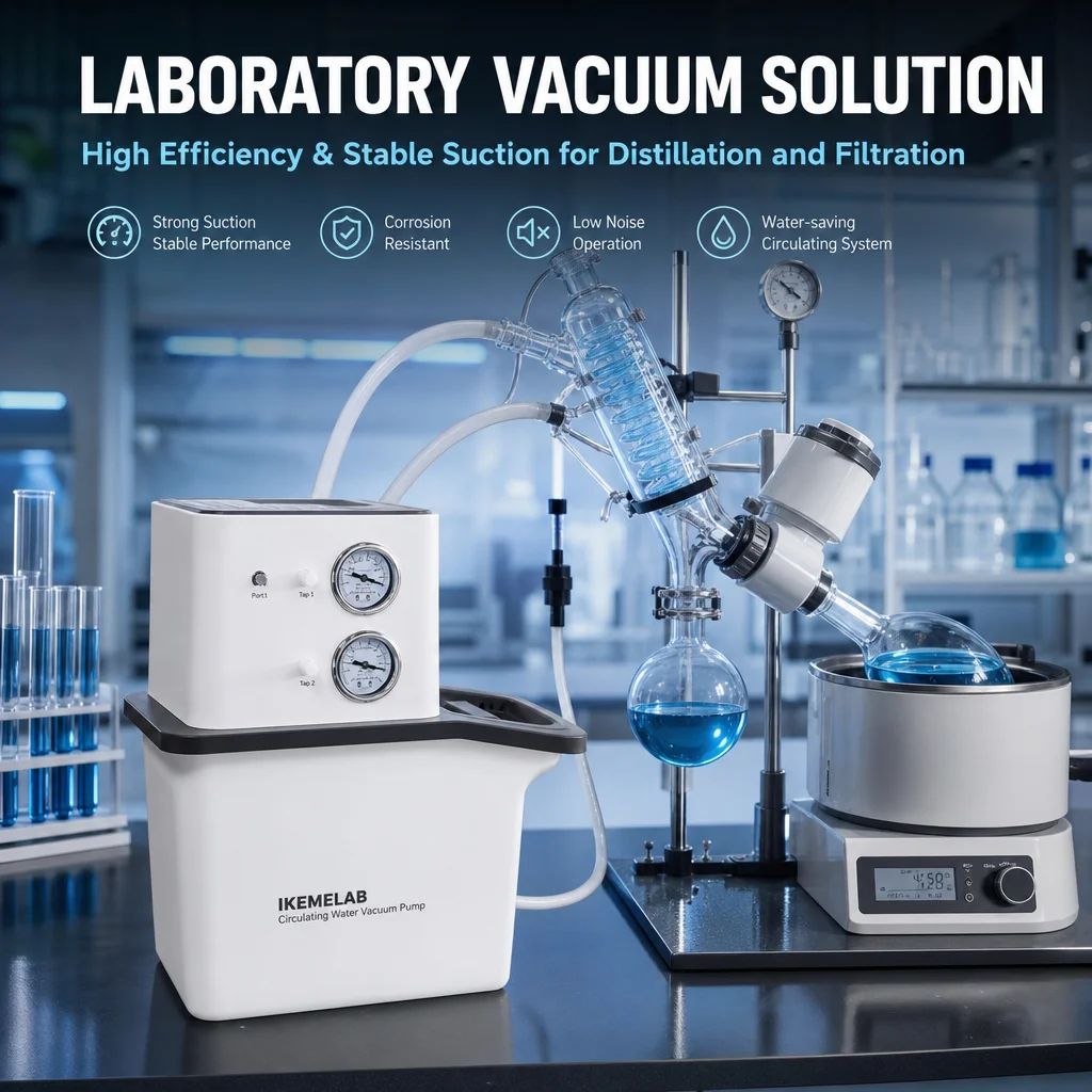 IKEME 60-90L/min Lab Water Ring Vacuum Pump with Water Tap Two Stage Circulating Water Vacuum Pump for Scientific Research  220V