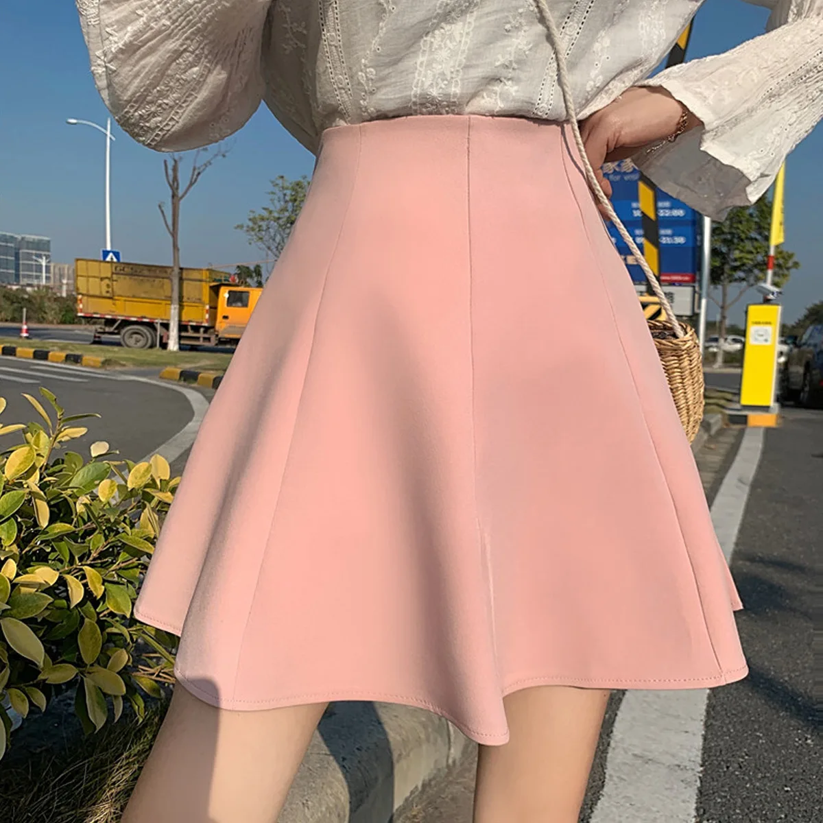 Summer Yellow High Waist A-Line  Skirt Women's Suiting Pleated Half Skirt Commute Korean Style Short Umbrella Skirt