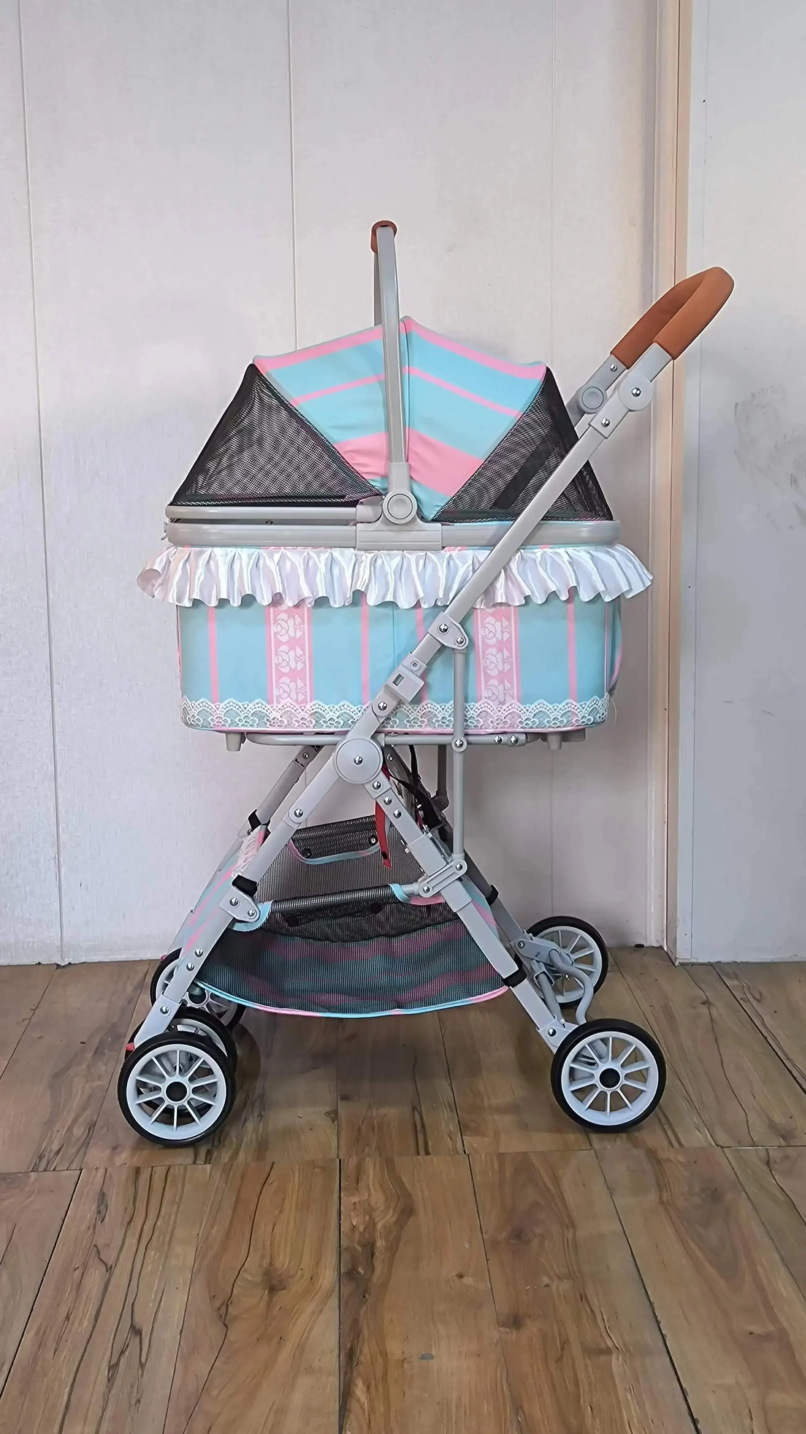 2024 new design foldable top seller luxury newly design 4 wheel hand push pet trolleys not expensive large dog stroller