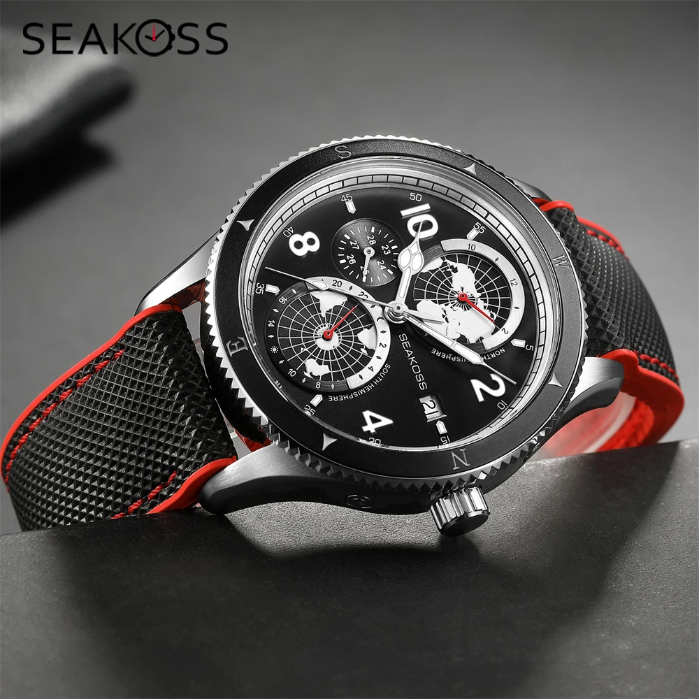 SEAKOSS Mens Diving Watches 10Bar Fully Automatic Mechanical Wristwatch Nylon Fluorosilicone Super Luminous Sapphire 1963 Clocks