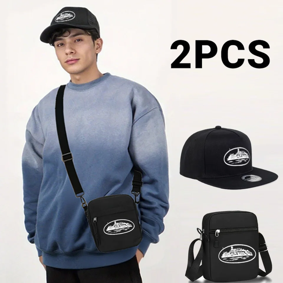 2pcs Hat + Satchel Set with Fashionable Printed Design, Hip Hop Hat and Portable Storage Bag,Great for Traveling Trips, Gifts