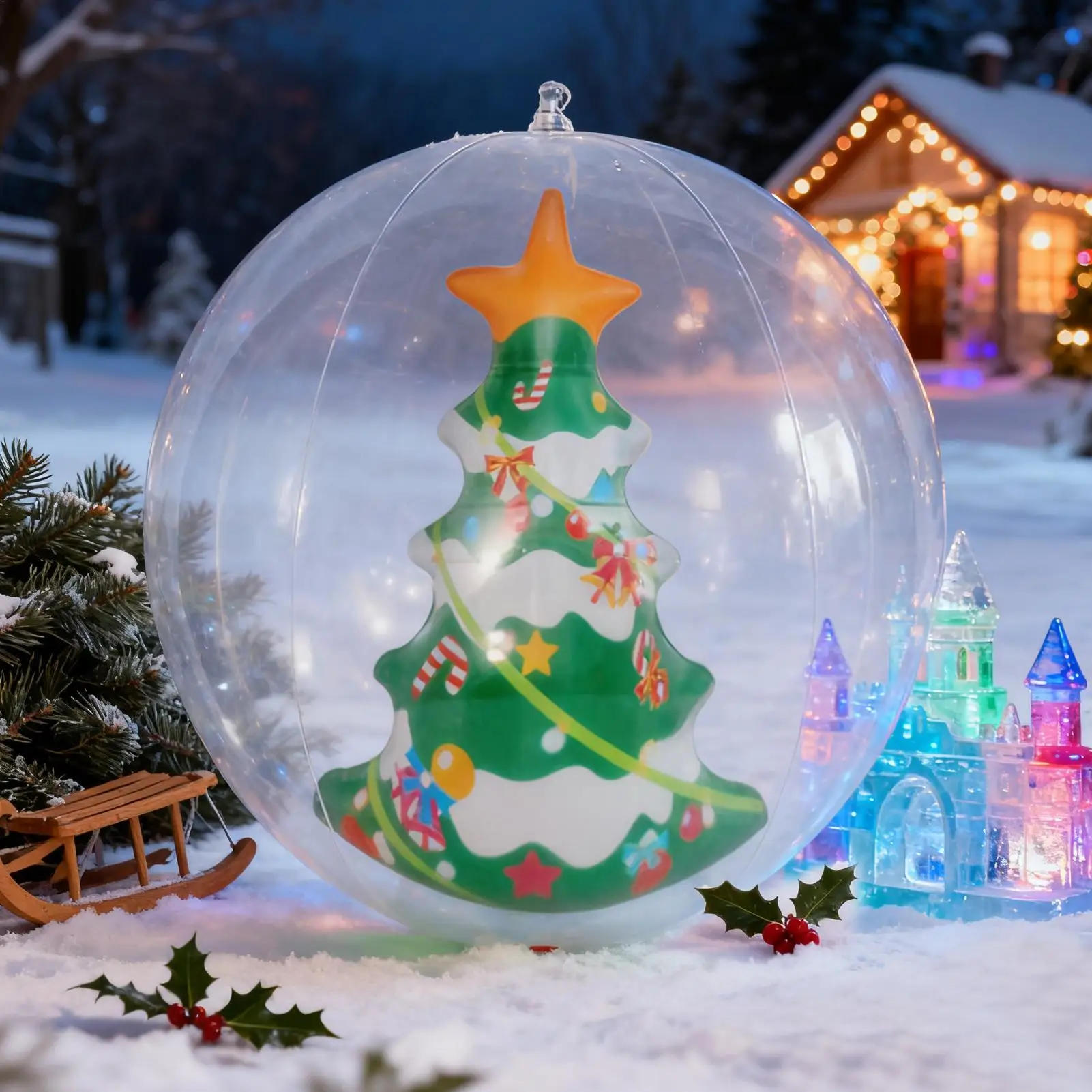 Bola de Navidad inflable gigante transparente de 35cm, adornos navideños, bola decorada inflable de PVC 2025