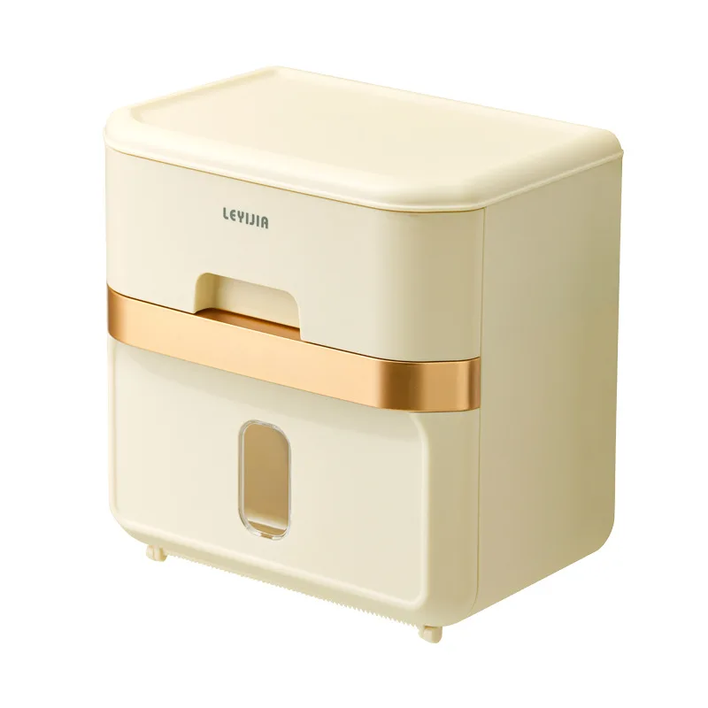 Punch-free Waterproof Paper Towel Box Bathroom Wall-Mounted Toilet Paper Holder Double Layer Design Toilet Roll Paper Tube Rack