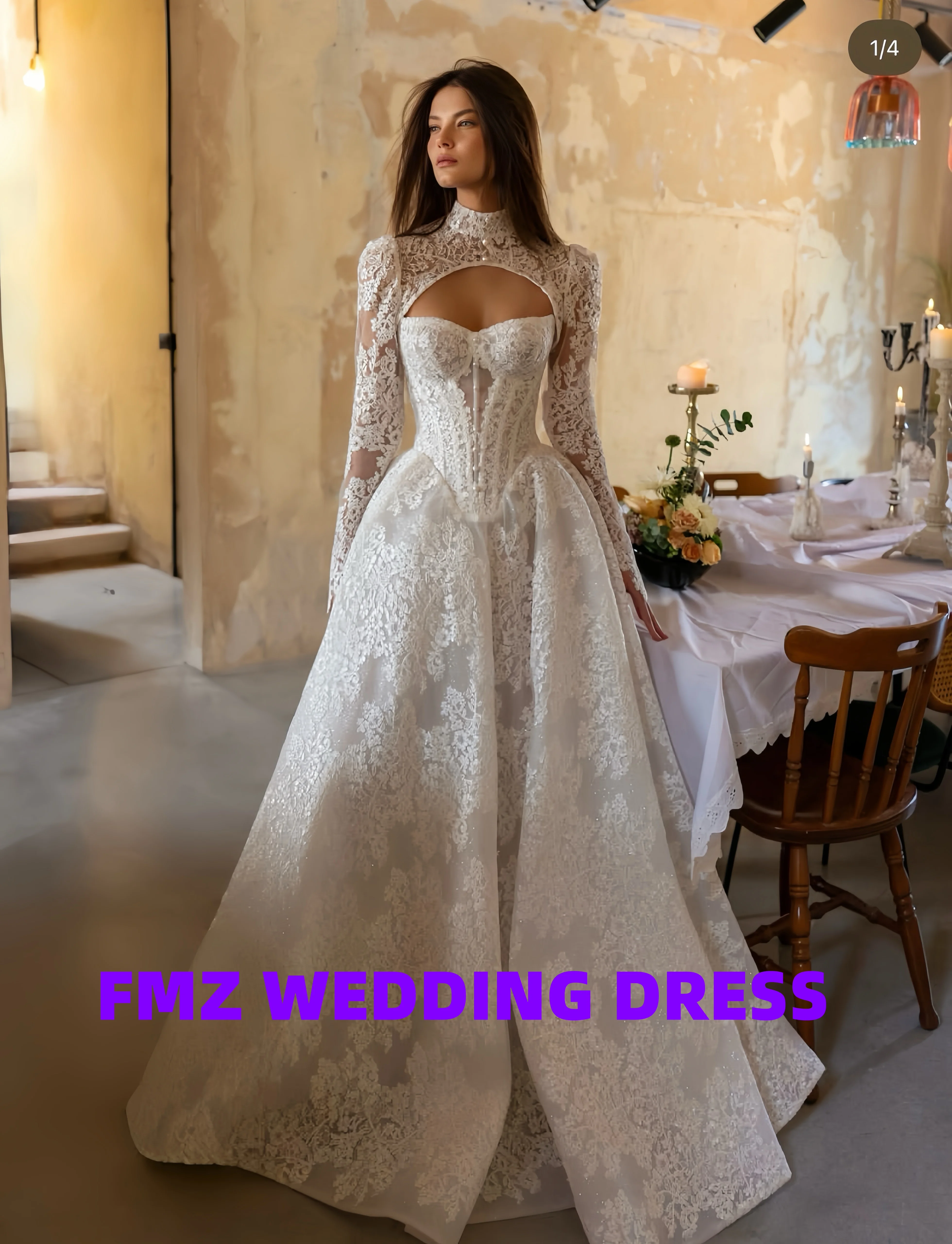 

Великолепное свадебное платье по индивидуальному заказу с высоким воротником и длинными рукавами, свадебное платье трапециевидной формы, Vestidos de Novia