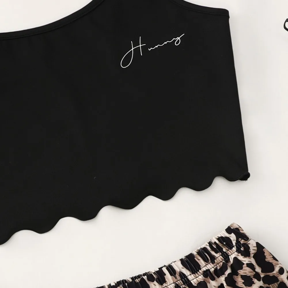 New Sexy Women Pajama Set Honey Letter Cami Leopard Shorts Sleepwear Summer Home Casual Soft Lounge Clothing Suit