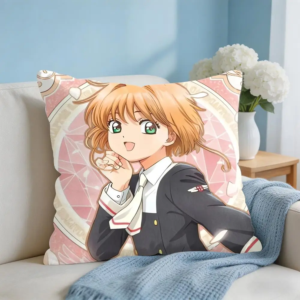 Anime C-Cardcaptor S-Sakura Pink Cushion Cover Square Pillow Bedroom Sofa Leisure Comfort Living Room Home Decoration 40X40