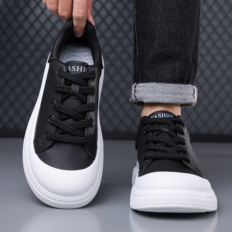 

Популярные мужские повседневные туфли, кожаные кроссовки, модные белые и черные мужские вулканизированные туфли, нескользящие мягкие мужские туфли, легкие туфли на плоской подошве