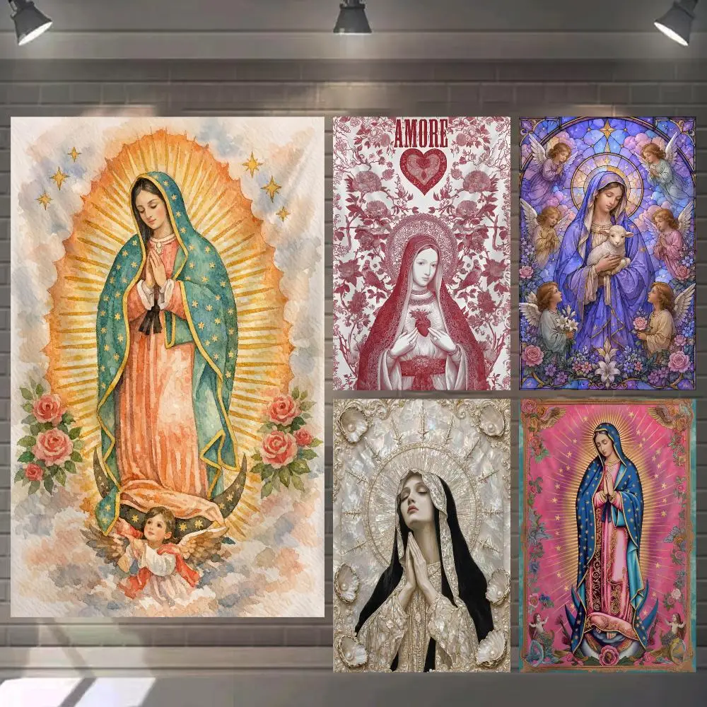 Virgin Mary Art Tapestry Microfiber Background Art Decor For Bedroom Living Room Bar Garden Outdoor Festival Wall Deco