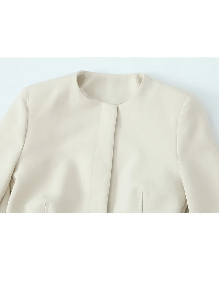 HH أزياء المرأة طويلة الأكمام زر مع حزام البدلة سترة عالية الخصر ضئيلة س الرقبة سستة جيوب السراويل الصلبة 2 قطعة مجموعة #4