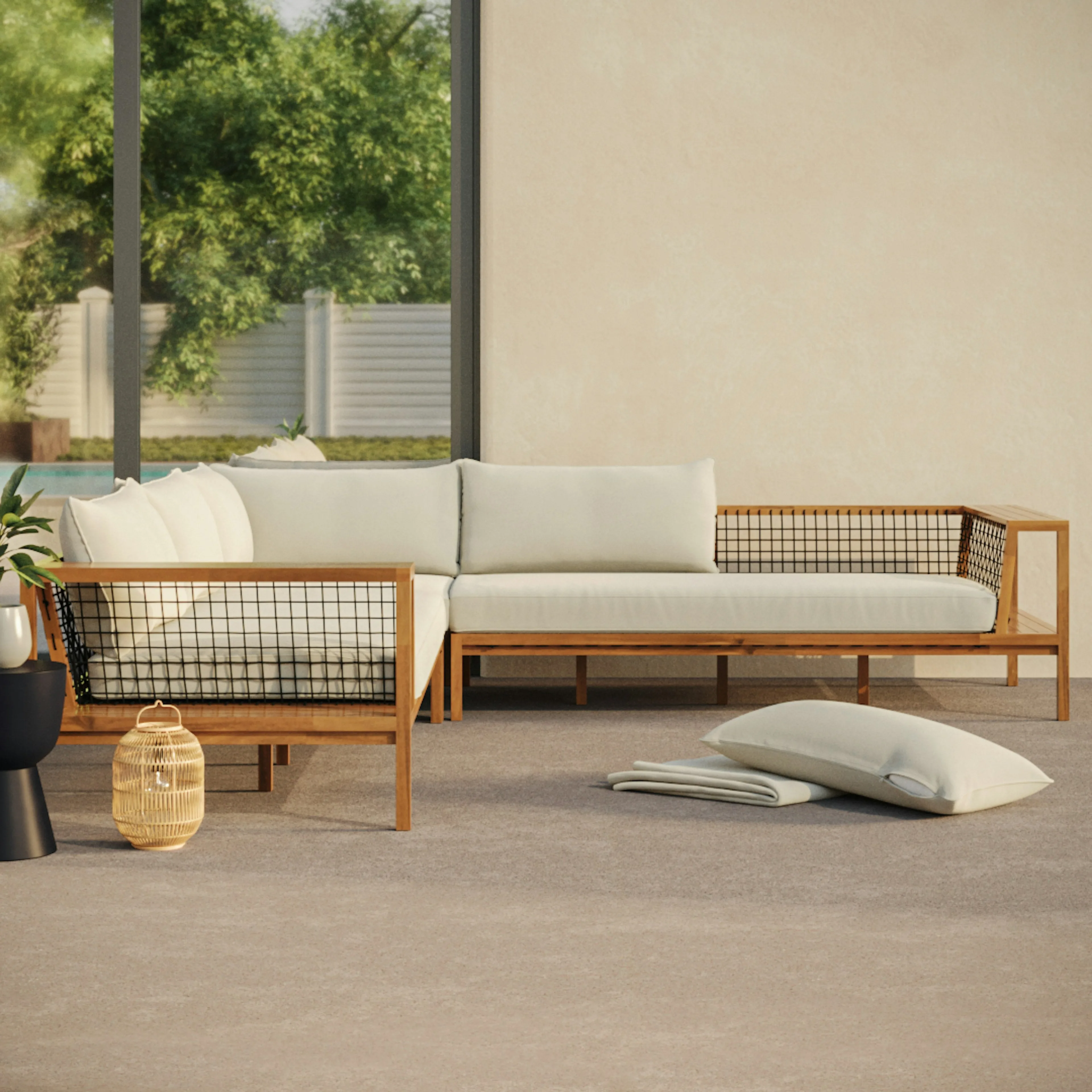 

Modern Outdoor Patio Rattan Furniture White Garden Wicker Conversation Couch Braided Rope Aluminum Sectional Sofa Set Wood