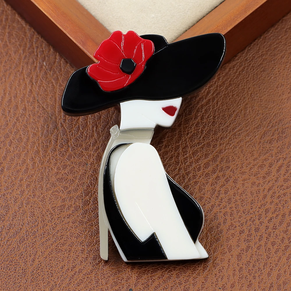 CINDY XIANG Handmade Acrylic Beautiful Wear Big Hat Lady Brooch Fashion Winter Accessories
