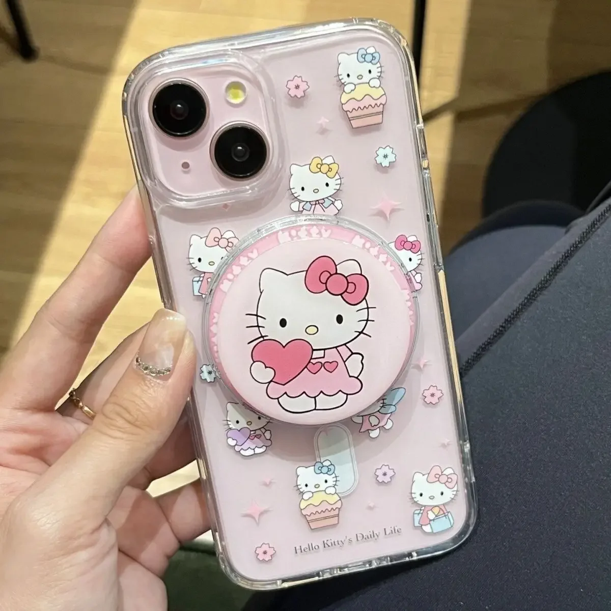 Koreanischen Stil Nette Hallo Kitty Magnetische Halterung Für MagSafe Telefon Fall Für Samsung Galaxy S25 S24 Ultra S22 S23 S25 plus Ultra 5G