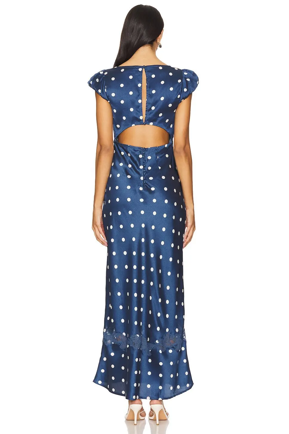 Fashionable Elegant Vintage Lace Patchwork Polka Dot Backless Maxi Dress For Women Luxurious Prom Dinner Party Wedding Guests