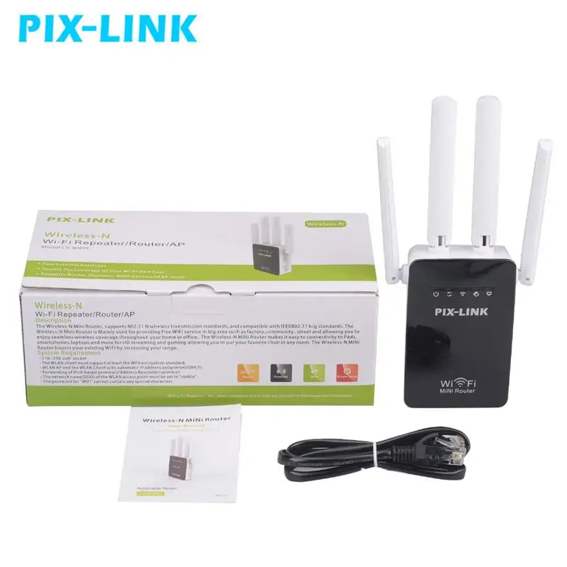 PIXLINK-enrutador WIFI inalámbrico, repetidor WIFI inalámbrico de 300Mbps, 802.11b extensor de red doméstica/G/N, RJ45, 2 puertos, WR09