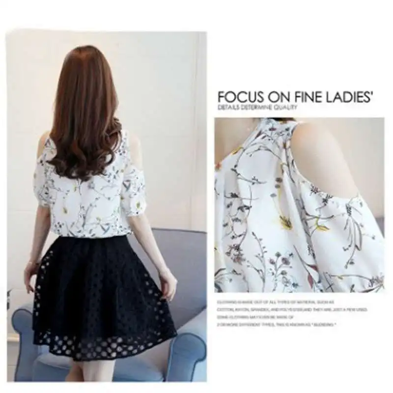 Frühlingsneue Damenbluse aus Chiffon mit Blumenmuster, irt ort Sve, rund, Ne-Polyesterfaser, saisonale Faion-Damenbluse