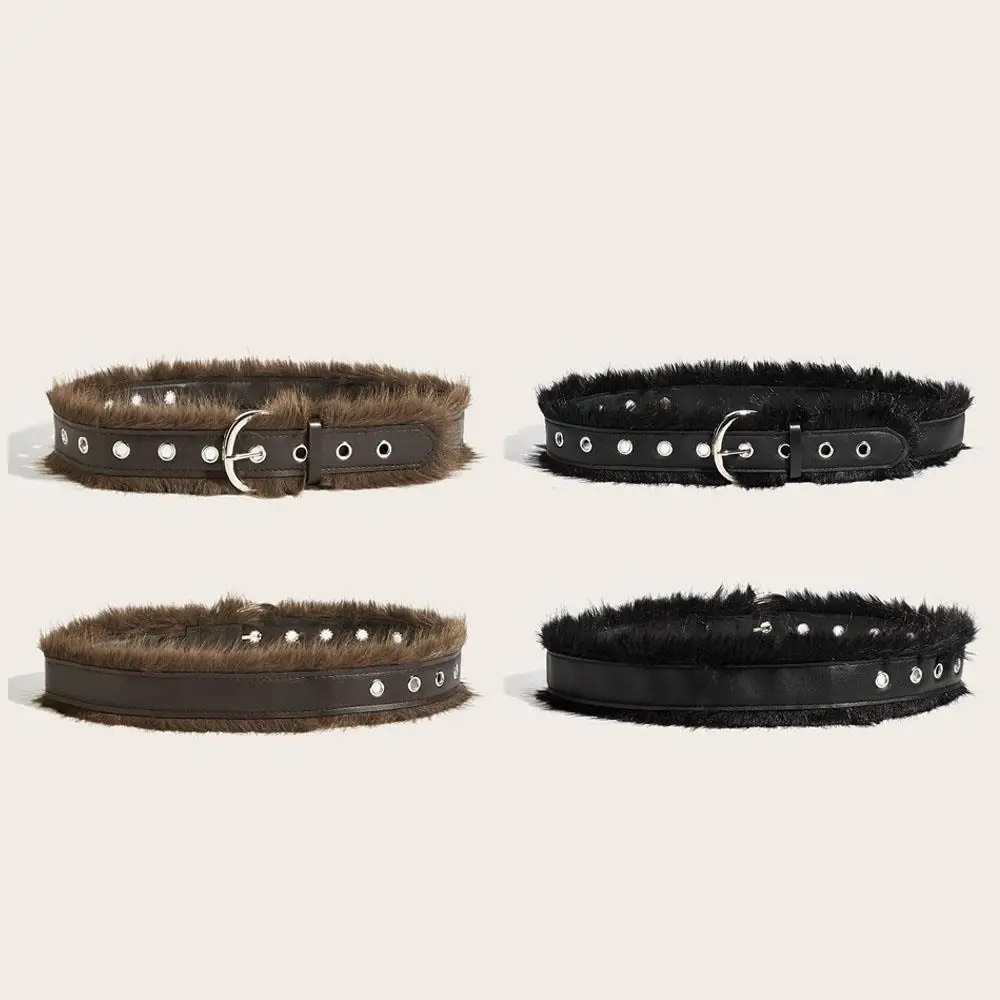 حزام العيينة المعدنية القطيفة بولي حزام حزام جلد فو الفراء أحزمة الخصر العصرية الخصر سلسلة الموضة ديكور يومي العصابات الملابس مفيدة #3