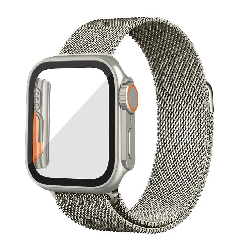 New Watchcase with Strap For Apple Watch Ultra 49mm,Milanese Watchband+ Watchcase For Apple Watch Ultra 49mm