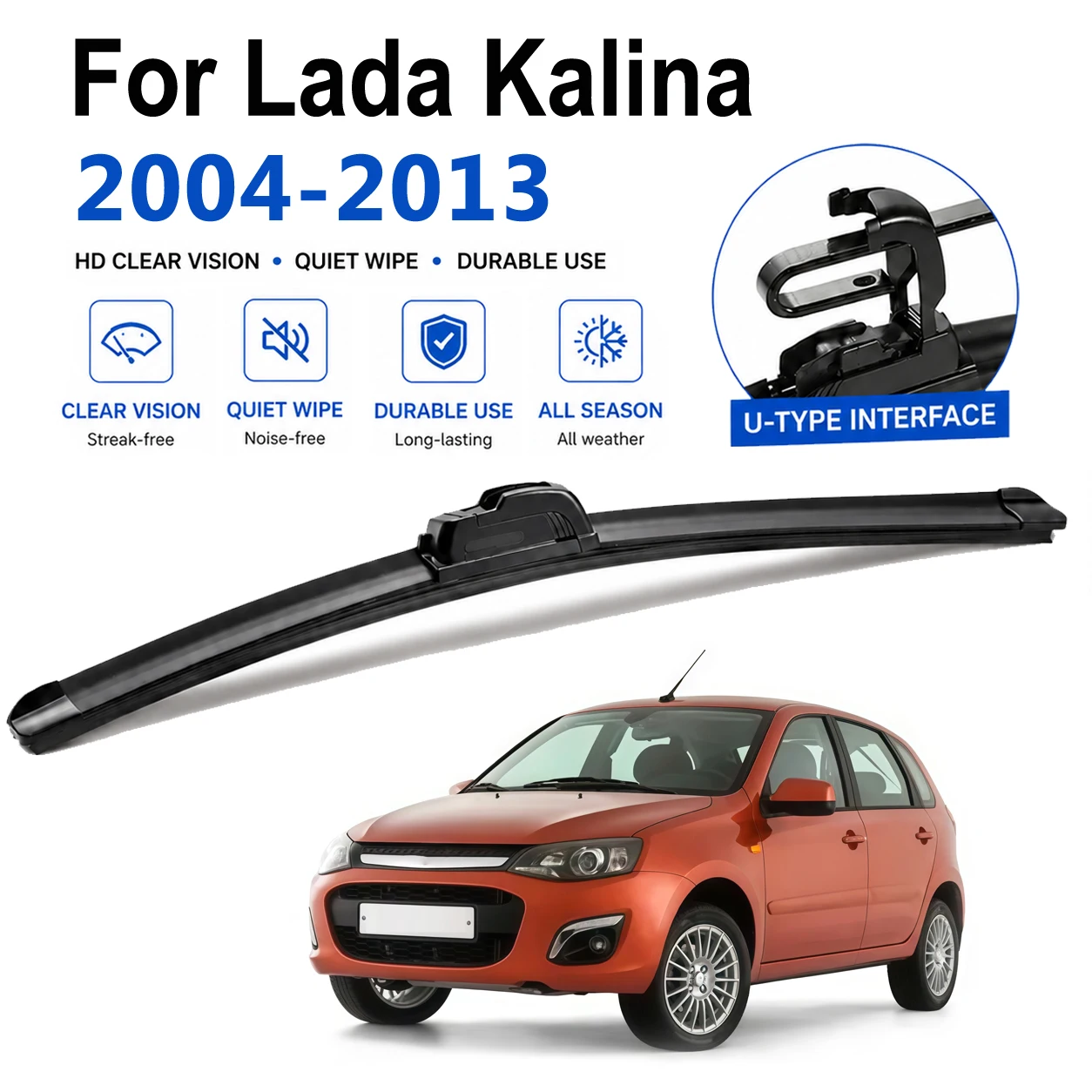 For Lada Kalina 2004-2013 U Hook Wiper Blades Rubber All Weather Front Window Wipers Windshield Wipers 24