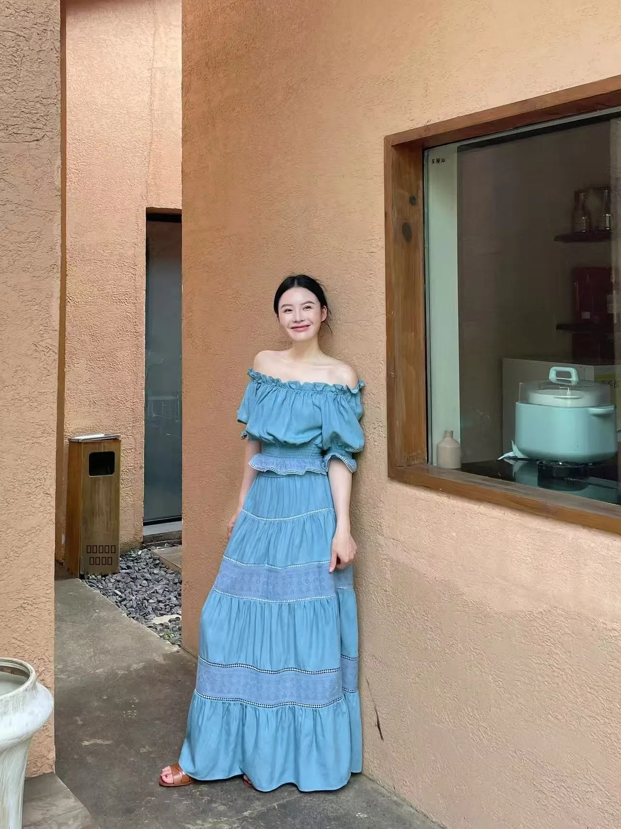 

Синий джинсовый комплект с тяжелой вышивкой и вырезами тыквы, женский комплект Bubble Sve oulder, летний повседневный комплект