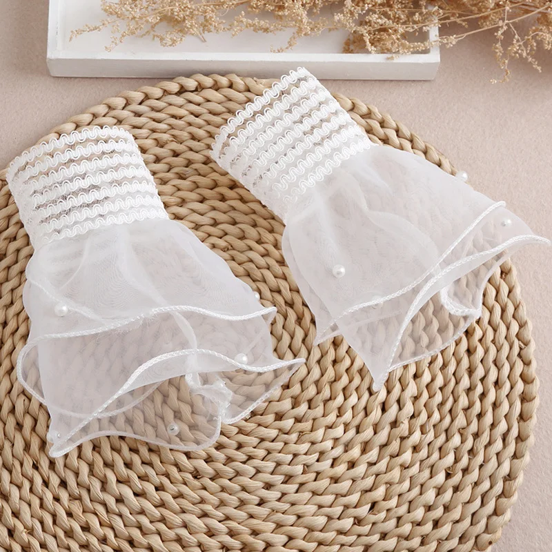 Fashion Lace Fake Sleeves DIY Detachable Cuffs Elastic Wild Wrist Pleated Lolita Style Fake Sleeves Cuff Extension