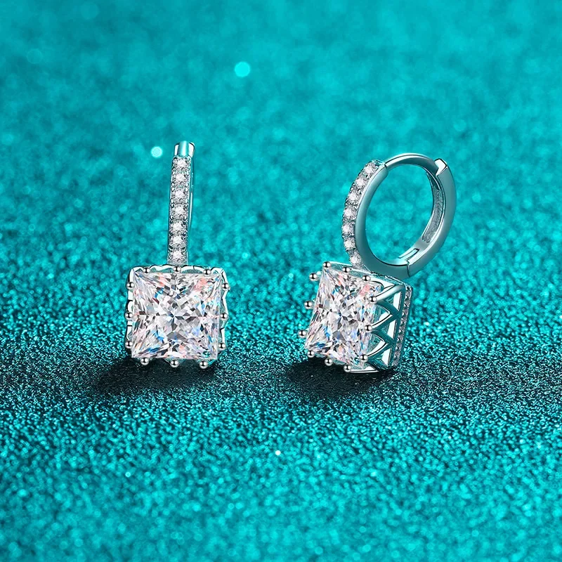 18K gold earrings female princess diamond square moissanite ear buckle plated pt950 platinum simple fashion ear jewelry