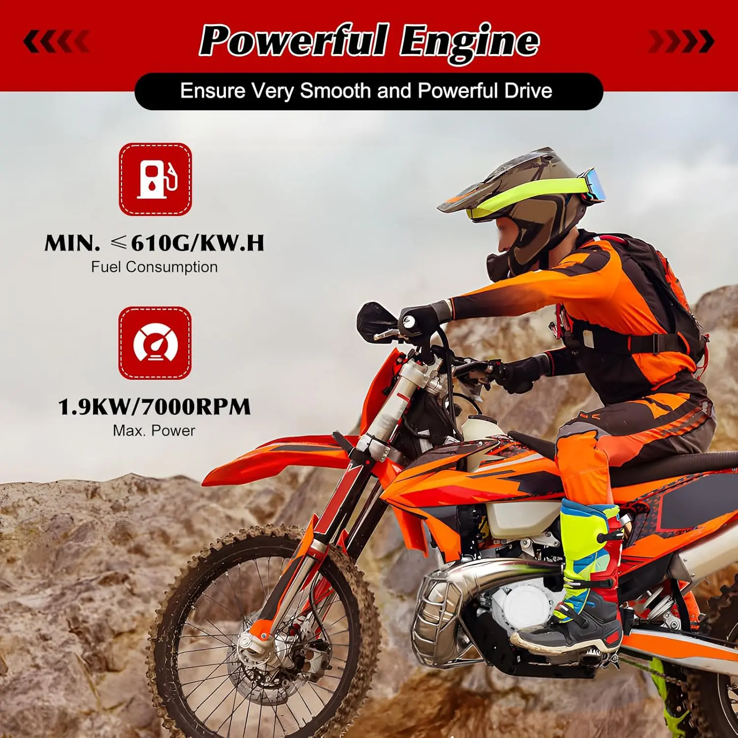 طقم محرك ثنائي الأشواط 49.85CC مع تبريد قسري للهواء، 1.9KW/7000RPM، سرعة أقصى 48KM/H، سعة تحميل 396.8LBS للدراجة الترابية الصغيرة/ATV