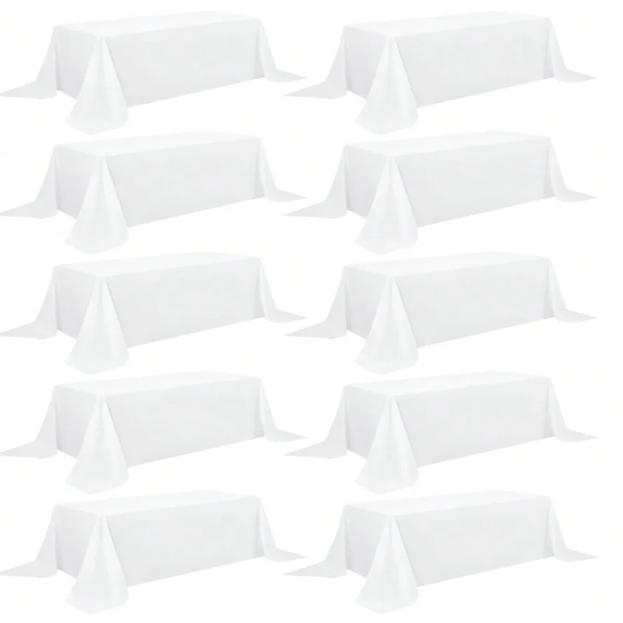 10-Piece Set 60x102 Inch White Polyester Tablecloth Reusable Washable for Rectangular Tables 6-8 Feet Tall Suitable for Weddings Parties Banquets Festivals Halloween Christmas
