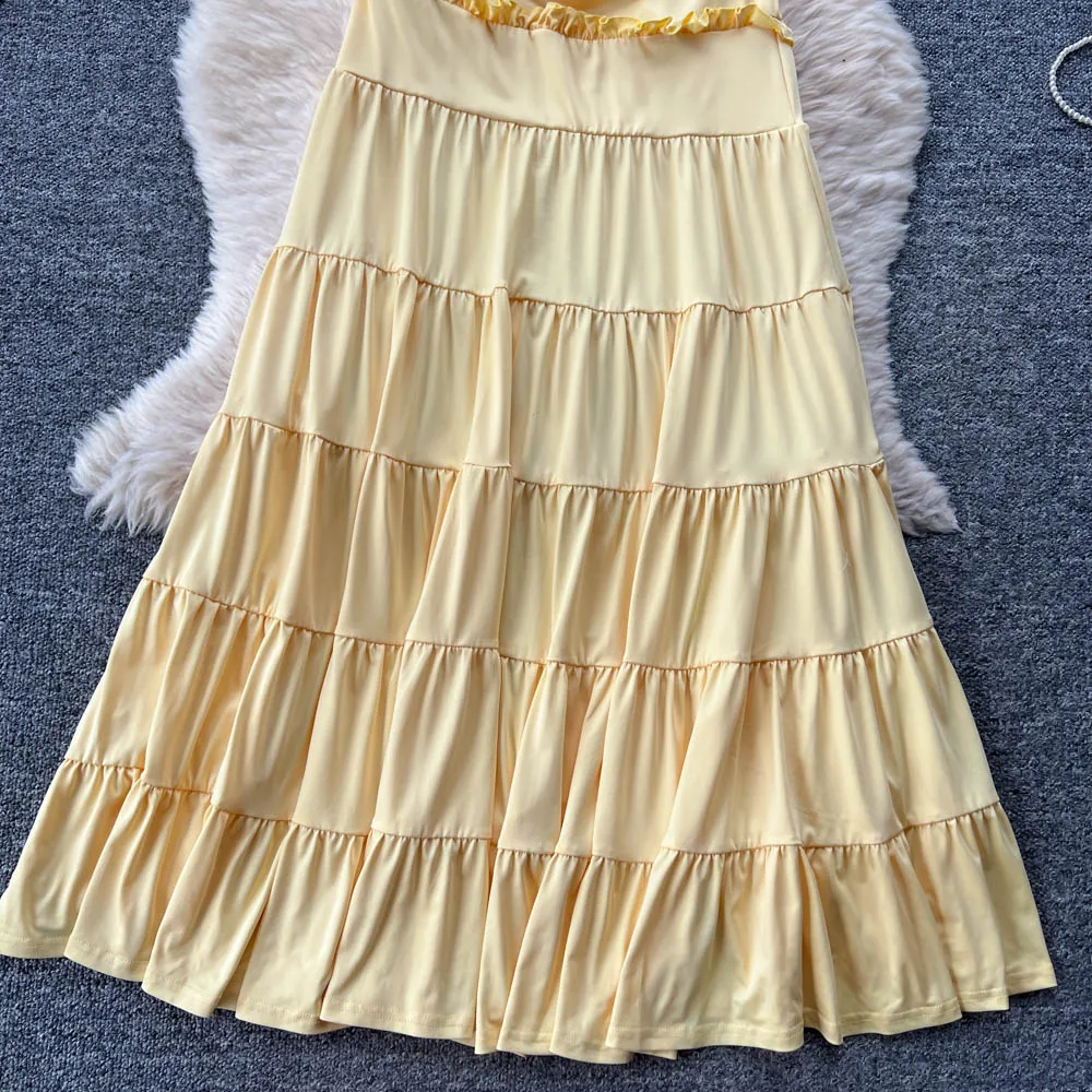 Chic vintage scava fuori Fungo di albero commestibile senza maniche pieghettato Elegante fata moda coreana Boho abbigliamento donna