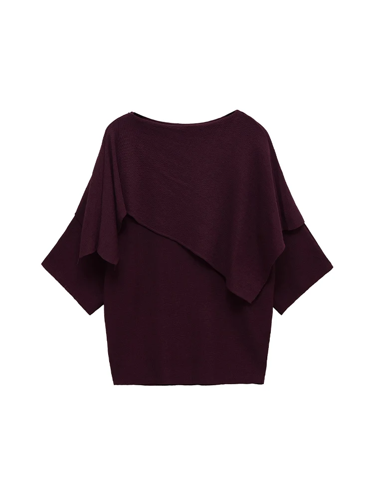 

European and American style 2025 autumn new products women's clothing design sense plain needle layered drape long sleeve top