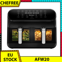 CHEFREE AFW20 Dual Air Fryer with Viewing Window 8L Family Sized Nonstick 8-in-1 Smart Programmes, Dishwasher Safe, Roast, Grill