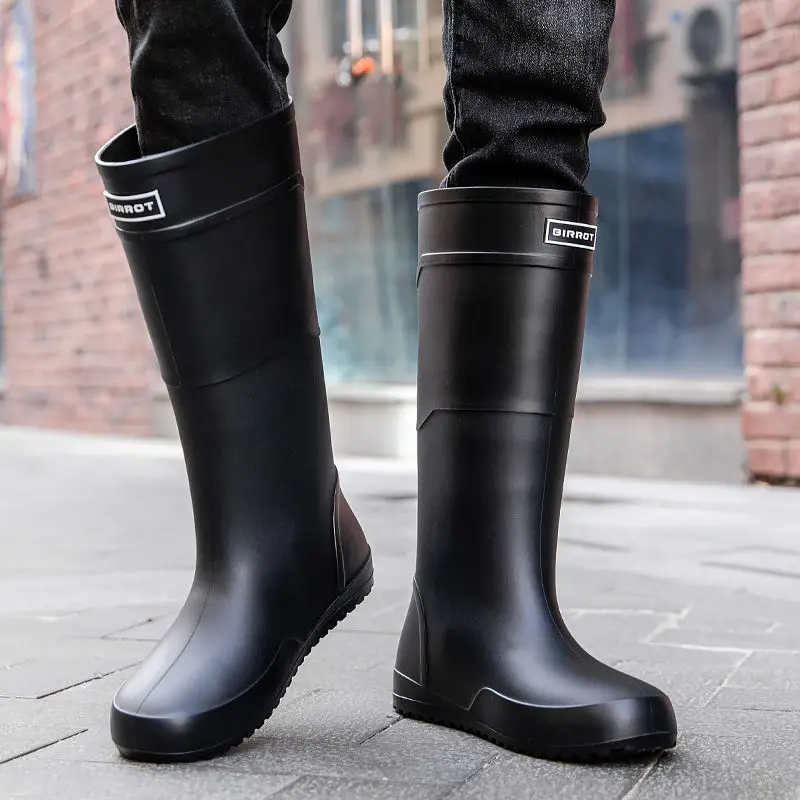 

Сплошной цвет, высокая кухонная водонепроницаемая мужская обувь для взрослых, нескользящие галоши, городская ПВХ, 2025 г., дизайнерские рабочие дешевые непромокаемые сапоги для мужчин