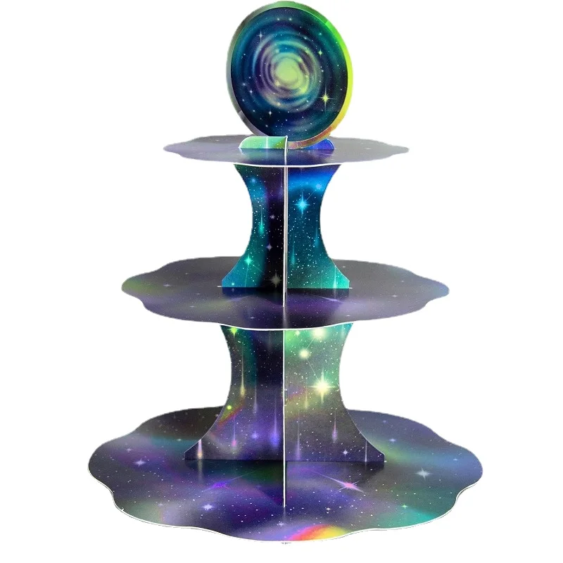 High Quality Aurora Shoting Star 3-Tier Cupcake Stand Space Cake Stand for Space Birthday Party Decoration Art Party Decorations