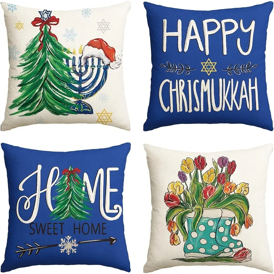 

Christmas Themed Pillow Covers: Happy Chrismukkah, Home Sweet Home, and Flower Boot Designs room home decoration
