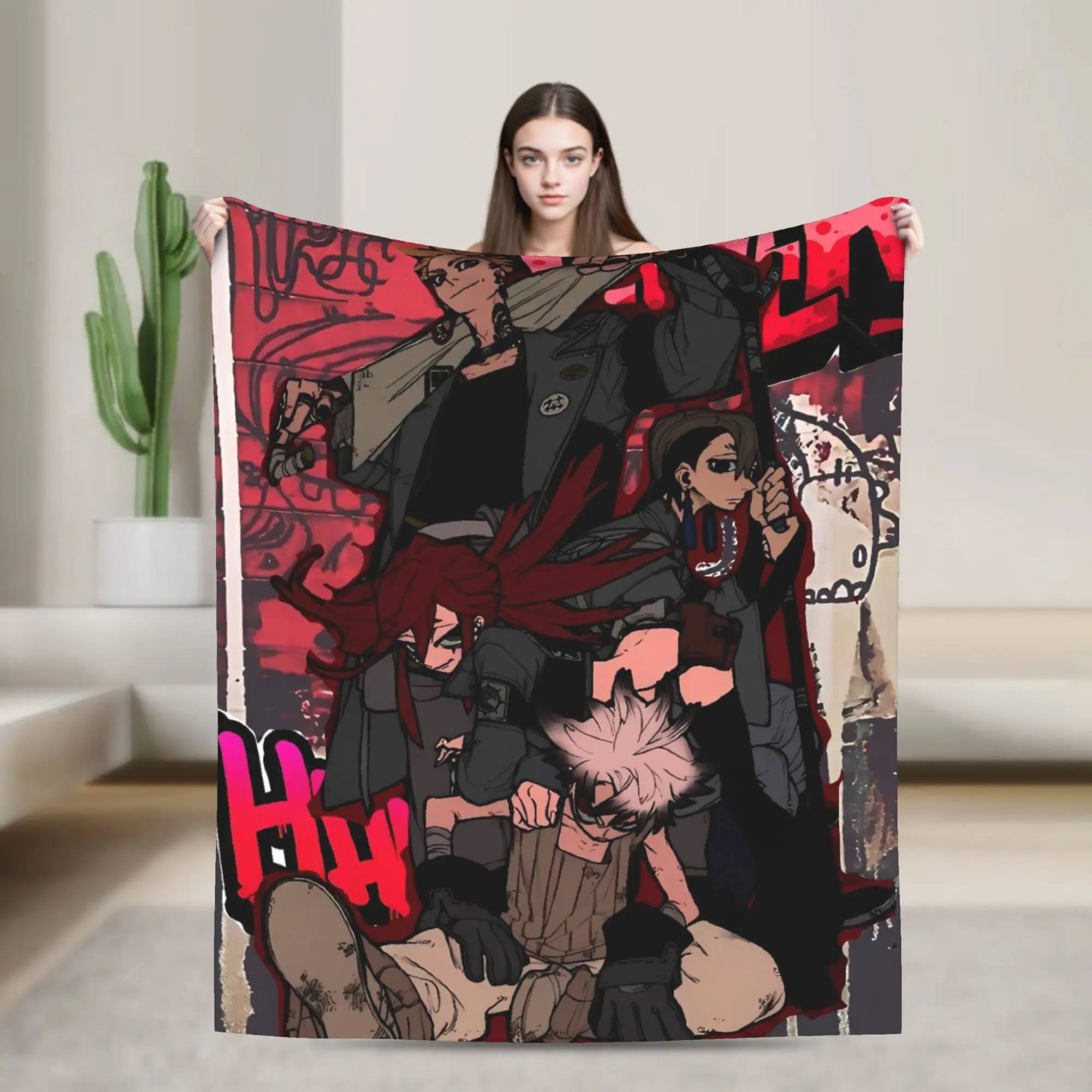 Gachiakuta Manga Rudo Zanka Riyo Enjin Blanket  Soft Warm Plush Throw Blanket For Outdoor Travel Office Flannel Bedspread Bed
