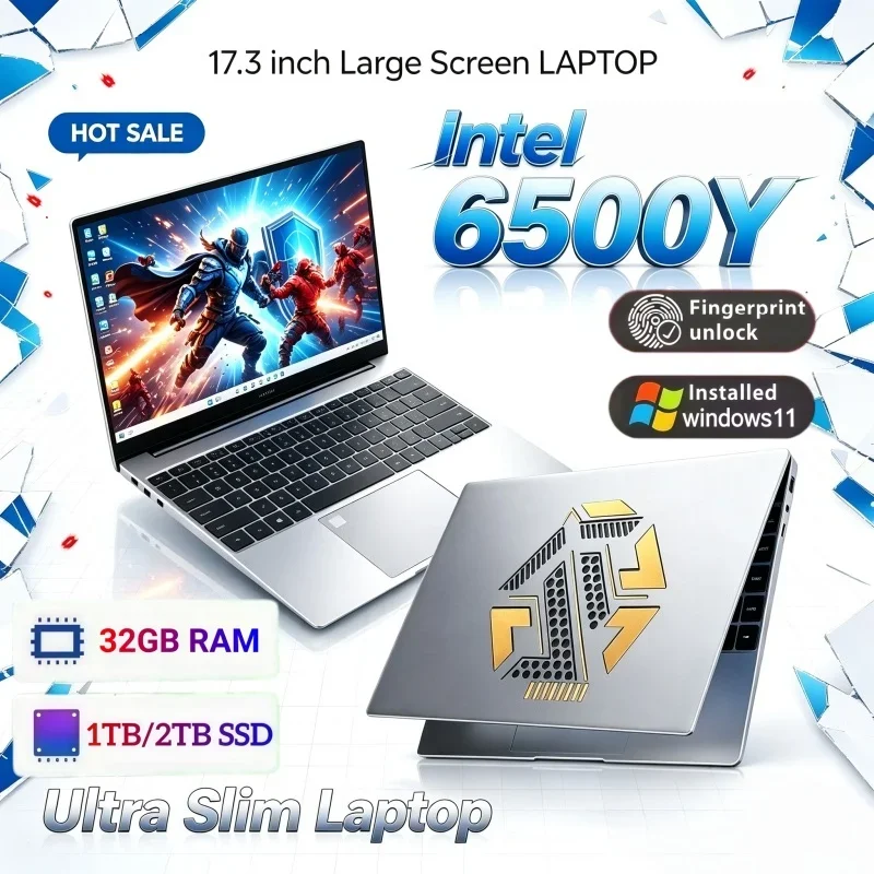17.3 Inch Ultra Thin Large Screen Laptop Intel 6500Y 16/32GB RAM 1/2TB BIG SSD Bright Windows11 Portable for Study Office