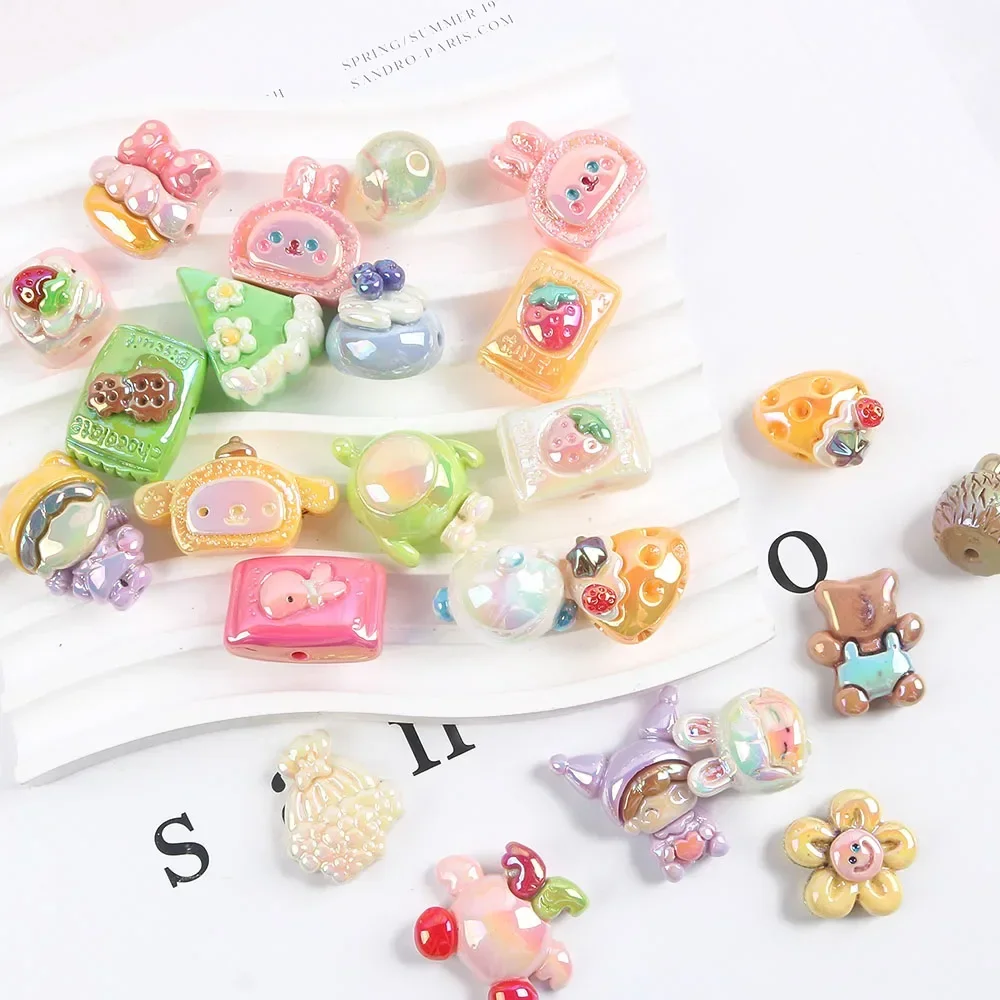 Mixed Style Flower Beads Hot Air Balloon Hand Painted Bead  Ropes Bracelet Loose Beads Accessories Girl DIY Jewelry Material