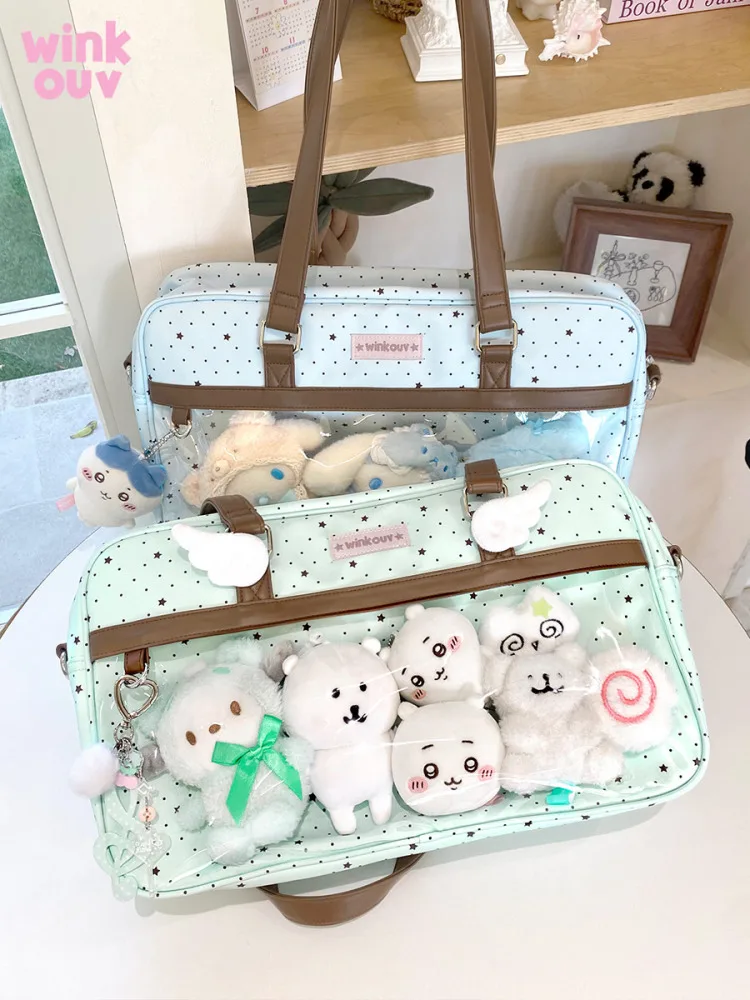 Japanese Original Jk Uniform Transparent Pain Bag 15cm Cute Baby Bag Large Capacity Sweet Lady  Commute Shoulder Messenger Bag